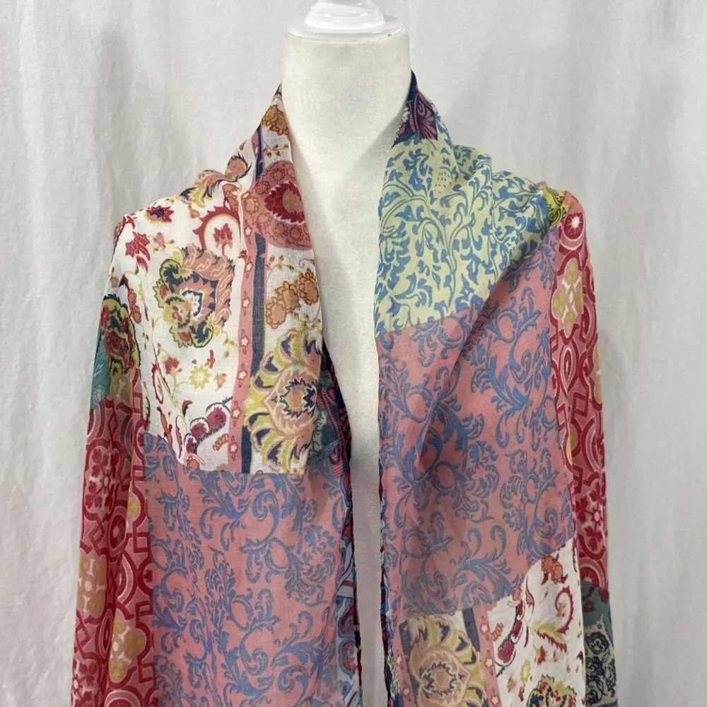 Patchwork Artsy Tassel Floral Boho Scarf Wrap Womens O/S Lagenlook Festival